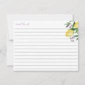 レモン紫フラワーズブライダルシャワーレシピカード 招待状 (裏面)