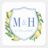 レモン結婚のモノグラムのロゴ スクエアシール (正面)