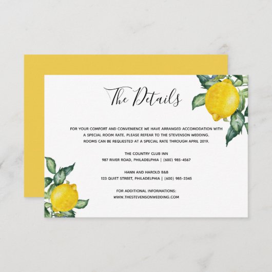 レモン結婚の詳細挿入カード エンクロージャーカード (正面/裏面)