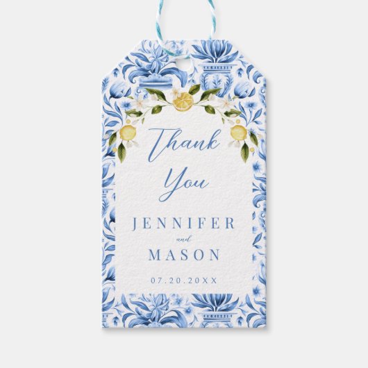 レモン結婚の青い感謝していタイルのギフトメッセージカード ギフトタグ (正面)
