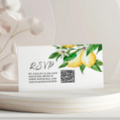 レモン結婚グリーンQRコードRSVP エンクロージャーカード