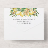 レモン緑のフローラモザイク結婚タイルすべて オールインワン招待状 (裏面)
