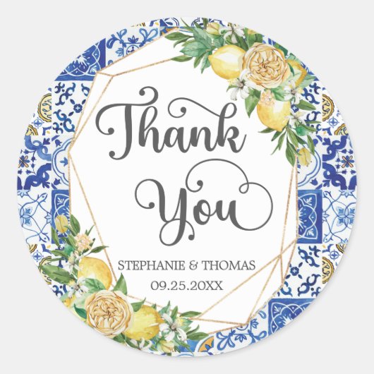 レモン緑のメディテラネアンモザイク結婚タイル ラウンドシール (正面)