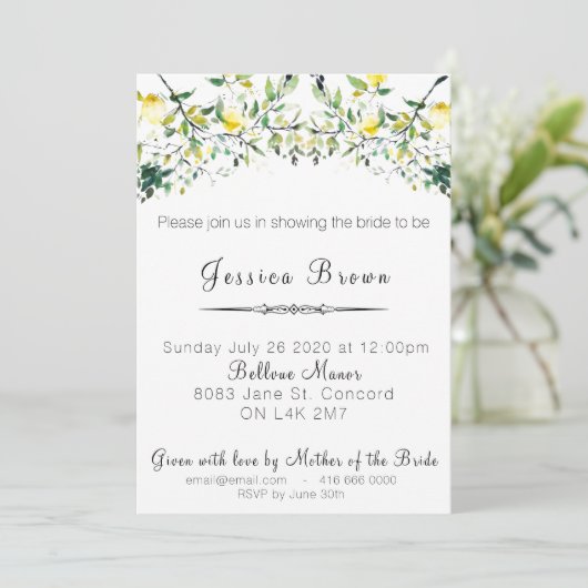 レモン緑の草木のブライダルシャワーの招待状 招待状 (スタンド正面)