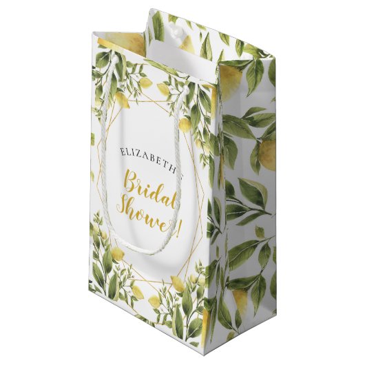 レモン緑の草木の水彩画のブライダルシャワー スモールペーパーバッグ (正面アングル)