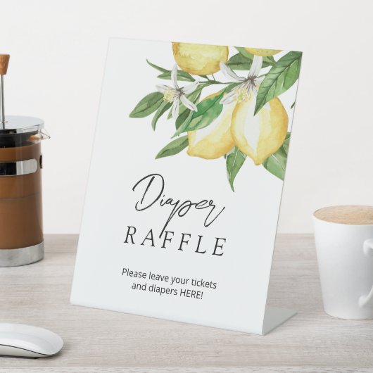 レモン緑の赤ちゃんシャワーおむつラッフルサイン 台座サイン (インサイチュ)