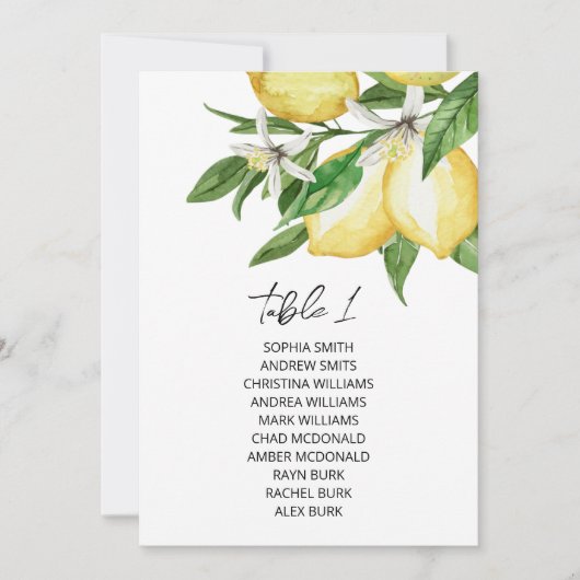 レモン緑結婚のシーティングチャートカード 招待状 (正面)