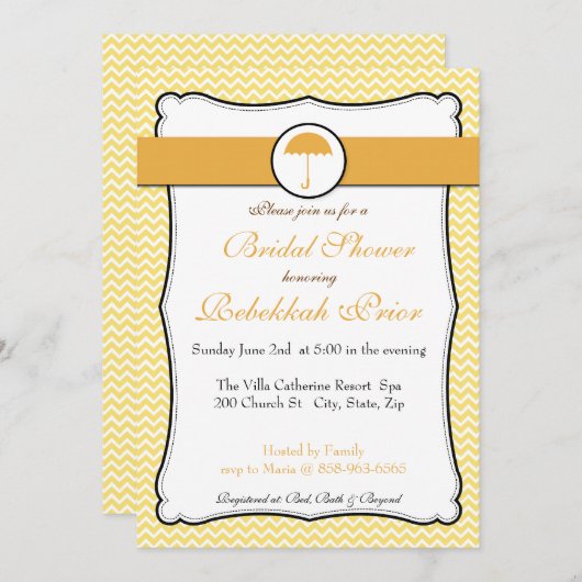 レモン色のシェブロンのブライダルシャワーの招待 招待状 (正面/裏面)