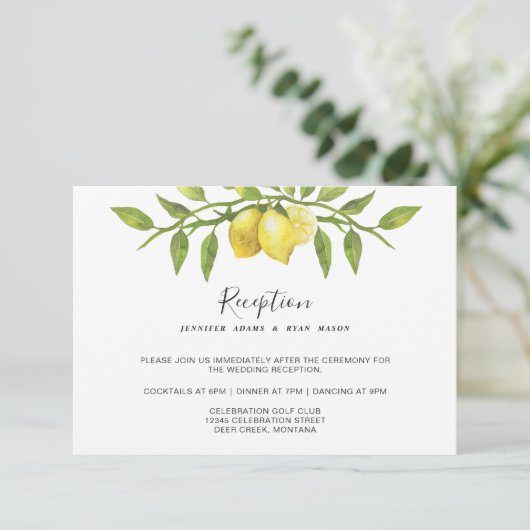レモン花の緑のフローラウェディングレセプション エンクロージャーカード (スタンド正面)
