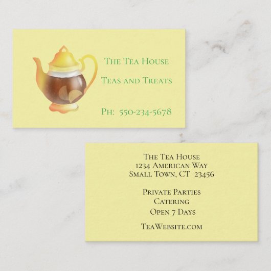 レモン茶室の名刺が入った可愛いティーポット 名刺 (正面/裏面)