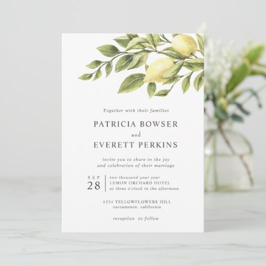 レモン葉との水色結婚植物 招待状 (スタンド正面)