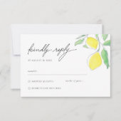 レモン葉との黄色の緑の結婚水色 出欠カード (正面)