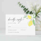 レモン葉との黄色の緑の結婚水色 出欠カード (スタンド正面)