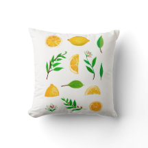 レモン葉とオンホワイトシンプル装飾用クッション