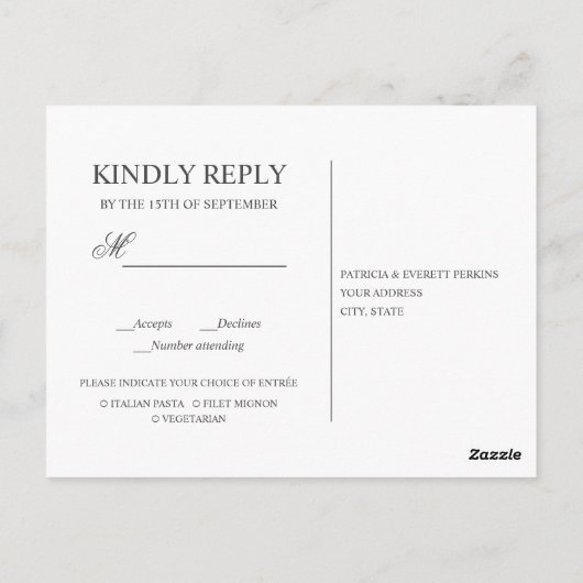 レモン葉とグリーンウェディングRSVP ポストカード (裏面)