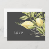 レモン葉とグレーウェディングRSVP ポストカード (正面/裏面)