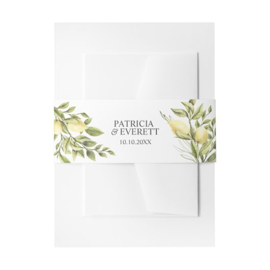 レモン葉とモノグラムの名前と日付 招待状ベリーバンド (正面例)