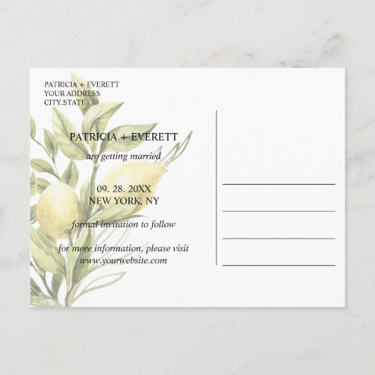 レモン葉と写真の日付を保存 案内ポストカード (裏面)