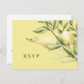 レモン葉と黄色の結婚式RSVP ポストカード (正面/裏面)