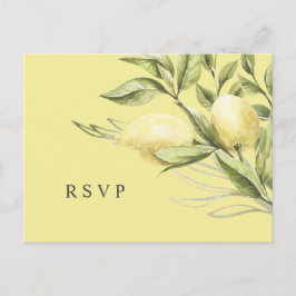 レモン葉と黄色の結婚式RSVP ポストカード