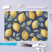 レモン葉と黄色の青いパターンの切り離し 薄葉紙 (クラフト)