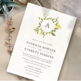 レモン葉と |モノグラム水結婚色 招待状