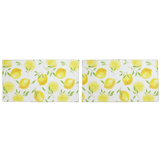 レモン葉と 枕カバー (正面-セット)