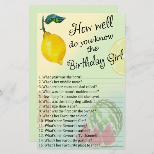 レモン誕生日の女の子をどれだけ知っているか (正面/裏面)