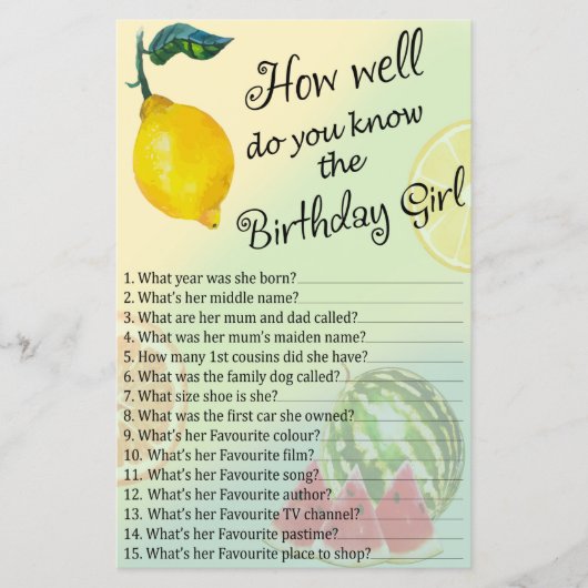 レモン誕生日の女の子をどれだけ知っているか (正面)