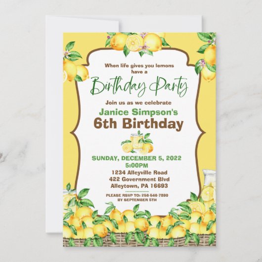 レモン誕生日招待状 招待状 (正面)