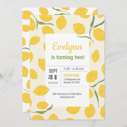 レモン誕生日招待状 招待状 (正面/裏面)