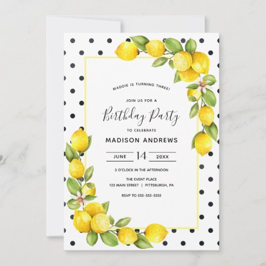 レモン誕生日招待状 招待状 (正面)