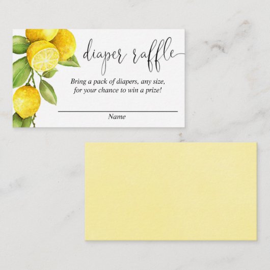 レモン赤ちゃんシャワー、レモンおむつラッフルカード エンクロージャーカード (正面/裏面)