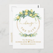 レモン金ゴールドの延期結婚日の変更 ポストカード (正面/裏面)