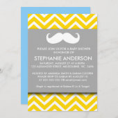 レモン金ゴールドの灰色のシェブロンの髭の男の赤ちゃんのシャワー 招待状 (正面/裏面)