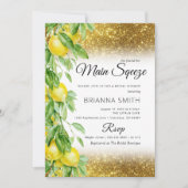 レモン金ゴールドグリッターエレガントブライダルシャワー 招待状 (正面)