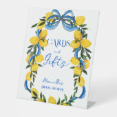 レモン青いリボンブライダルシャワーギフトテーブル 台座サイン (正面)