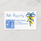 レモン青いリボンブライダルシャワーギフトレジストリ エンクロージャーカード (正面)