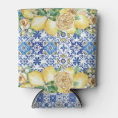 レモン青い黄色のモザイク地中海のタイル 缶クーラー (正面)