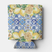 レモン青い黄色のモザイク地中海のタイル 缶クーラー (裏面)