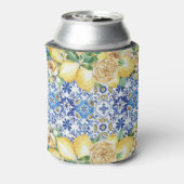 レモン青い黄色のモザイク地中海のタイル 缶クーラー (缶裏面)
