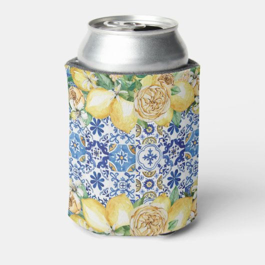 レモン青い黄色のモザイク地中海のタイル 缶クーラー (缶裏面)