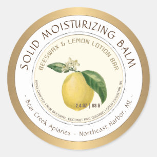 レモン香りビースワックスローションバーラベル縁ど金ゴールド ラウンドシール