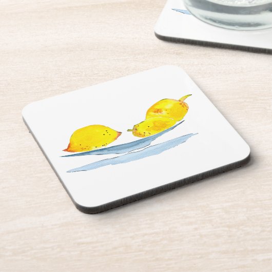 レモン黄色のフルーツウォーター色 コースター (左側)