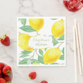 レモン黄色のモノグラム名スクリプト スタンダードランチョンナプキン (インサイチュ)