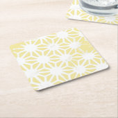 レモン黄色の幾何学的パターン スクエアペーパーコースター (アングル)