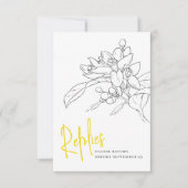 レモン黄色の柑橘類結婚の花の返信RSVP 出欠カード (正面)