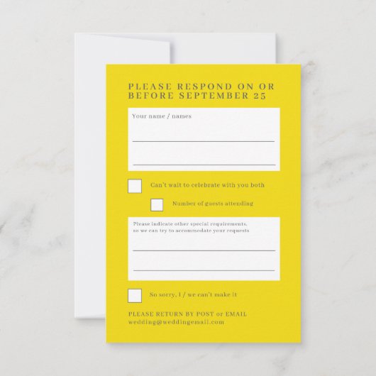 レモン黄色の柑橘類結婚の花の返信RSVP 出欠カード (裏面)