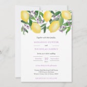 レモン黄色パープルウォーター色シトラス結婚ズInv 招待状 (正面)