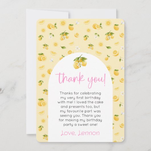 レモン1st誕生日フォトサンキュー 招待状 (正面)